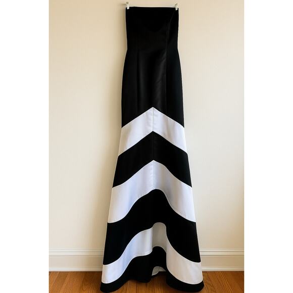 Jessica McClintock for Gunne Sax Y2K Strapless Mermaid Formal Dress Black White - Picture 3 of 4
